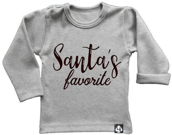 baby tshirt specials kerst santa’s favorite grijs